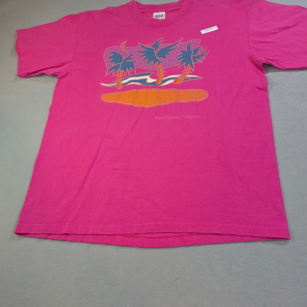 Vintage Anvil Palm Springs California T Shirt Pink Graphic Palm Trees Mens L